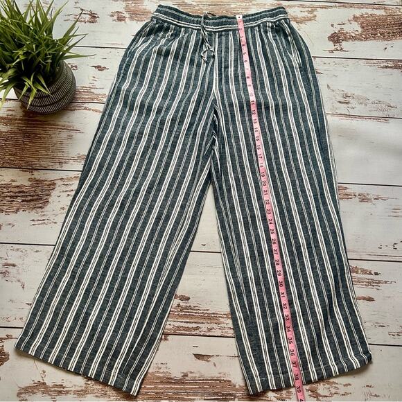 Old Navy High Waisted Linen Blend Wide Leg Pants Striped Blue White Size M - Picture 4 of 17